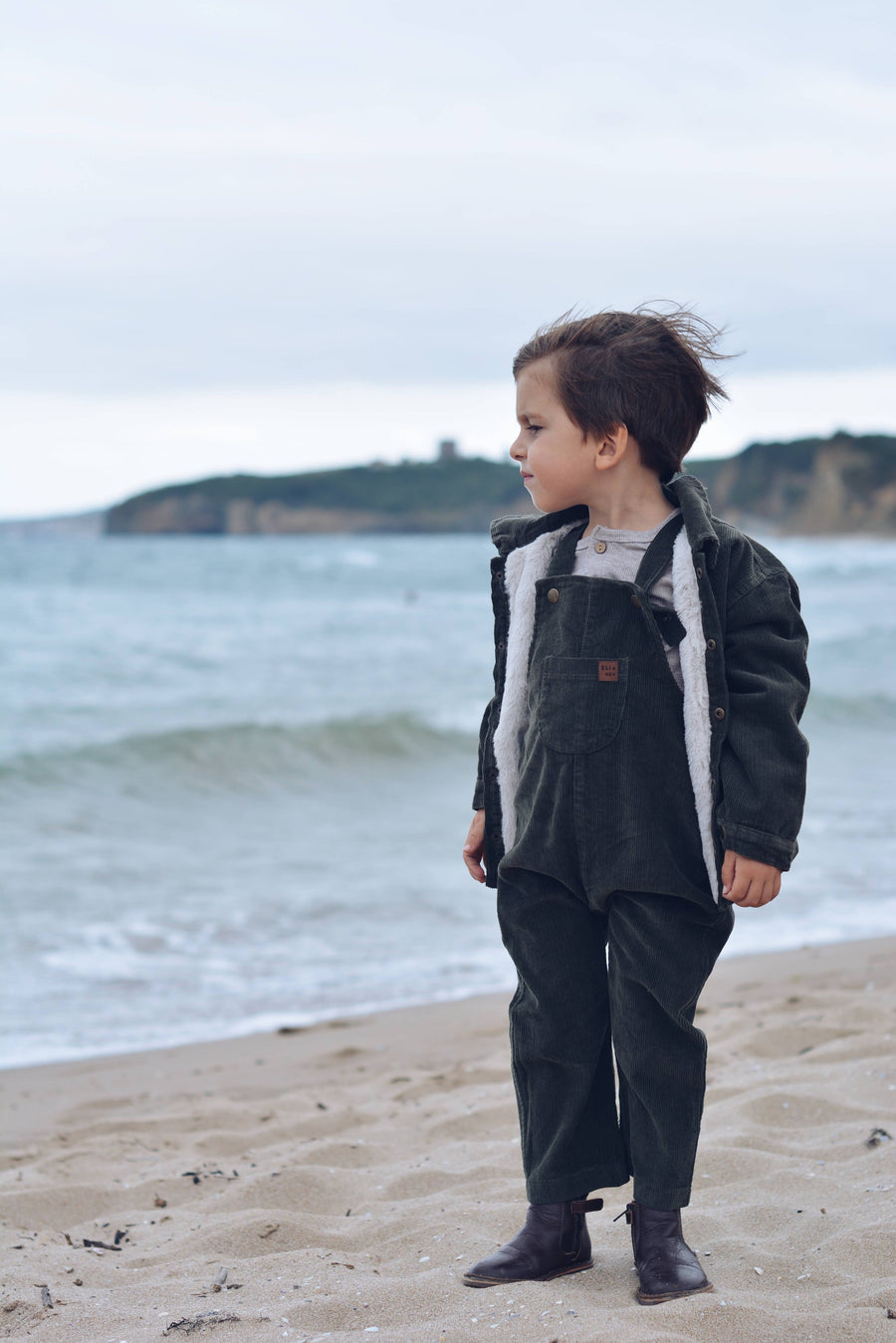 Baby / Kids Snap Buttoned Khaki Corduroy and Faux-fur Jacke
