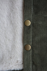 Baby / Kids Snap Buttoned Khaki Corduroy and Faux-fur Jacke