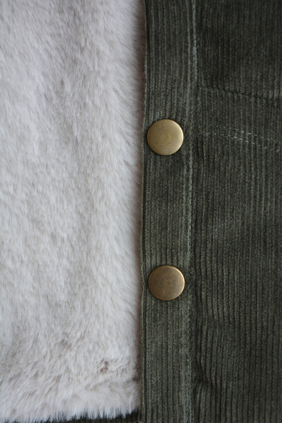 Baby / Kids Snap Buttoned Khaki Corduroy and Faux-fur Jacke