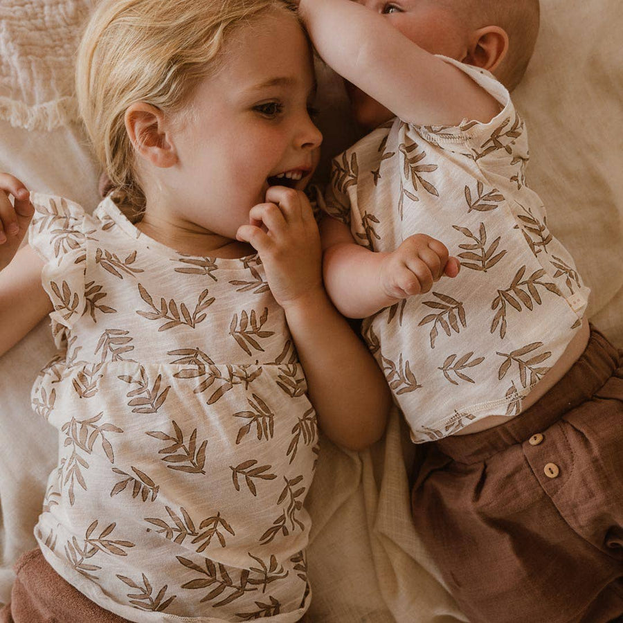 100% organic cotton jersey summer Shirt - Moka leaves