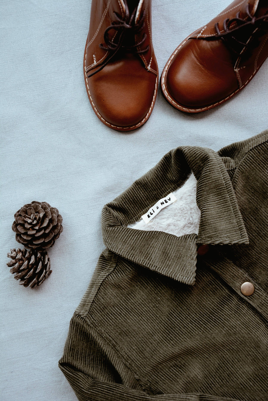 Baby / Kids Snap Buttoned Khaki Corduroy and Faux-fur Jacke