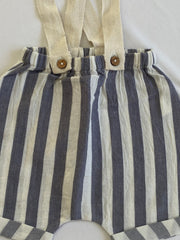 Striped trousers with suspenders
