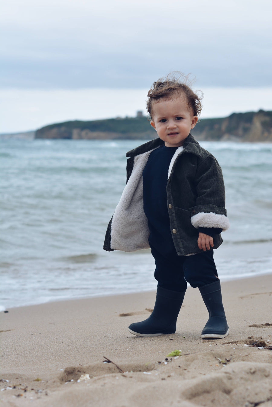 Baby / Kids Snap Buttoned Khaki Corduroy and Faux-fur Jacke