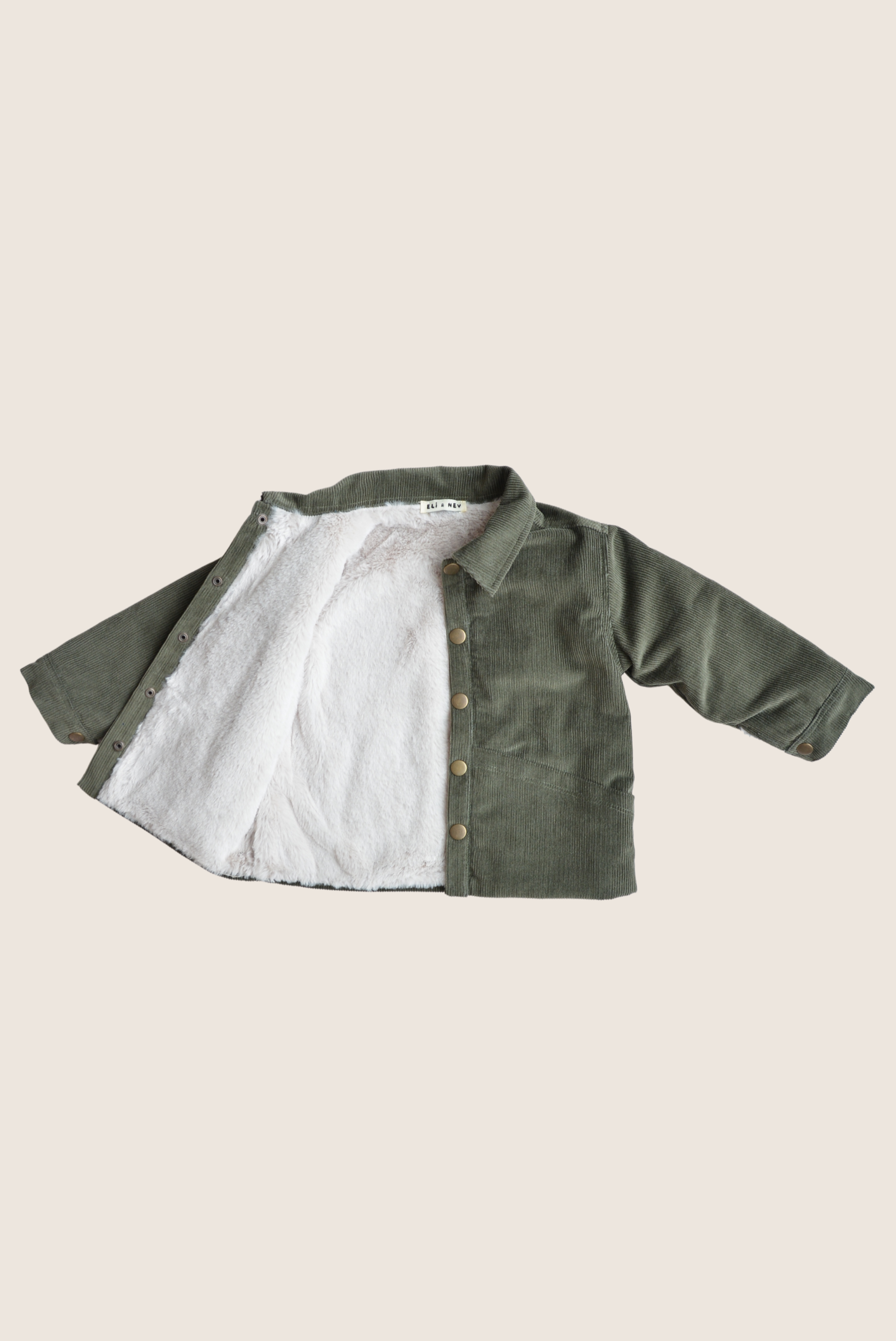 Baby / Kids Snap Buttoned Khaki Corduroy and Faux-fur Jacke