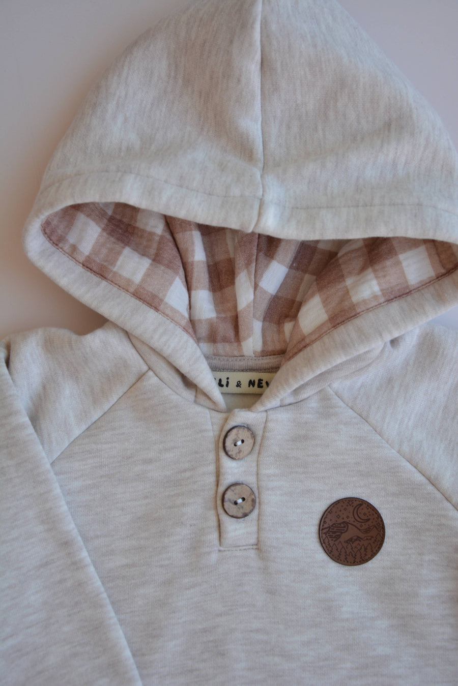 Baby / Kids Raglan Sleeve Beige Hoodie Printed Hood OEKO-TEX